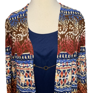 Alfred Dunnor Faux Twin Set With Attached  Necklace Blue Multi Color S